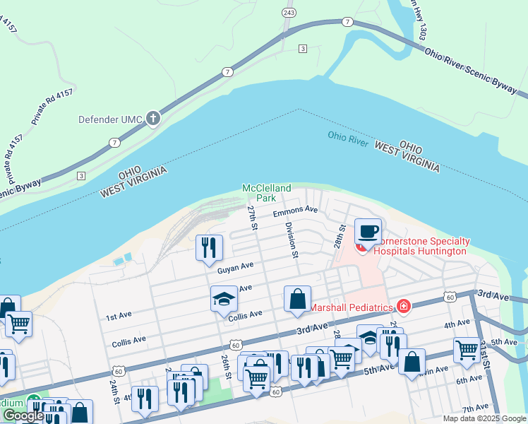 map of restaurants, bars, coffee shops, grocery stores, and more near 2720 Emmons Avenue in Huntington