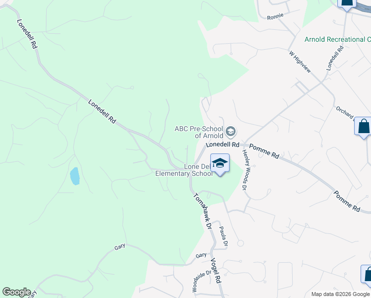 map of restaurants, bars, coffee shops, grocery stores, and more near 3585 Elk Ridge Drive in Arnold