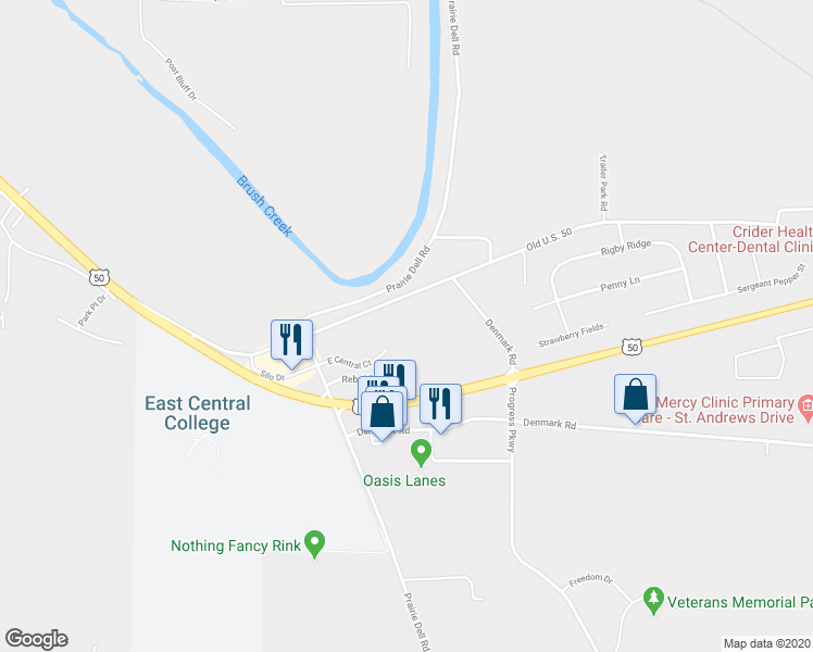 map of restaurants, bars, coffee shops, grocery stores, and more near 1445 East Central Court in Union