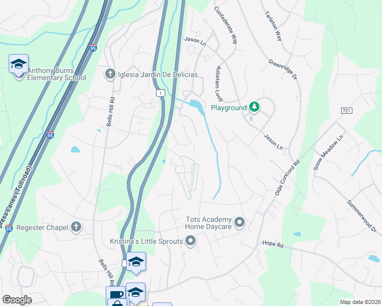 map of restaurants, bars, coffee shops, grocery stores, and more near 112 Austin Court in Stafford