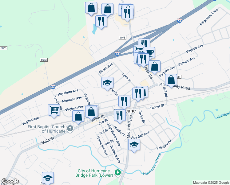 map of restaurants, bars, coffee shops, grocery stores, and more near 535 Conner St in Hurricane