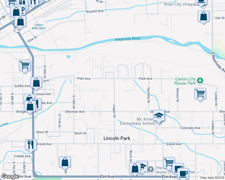 map of restaurants, bars, coffee shops, grocery stores, and more near 905 Logan Street in Cañon City