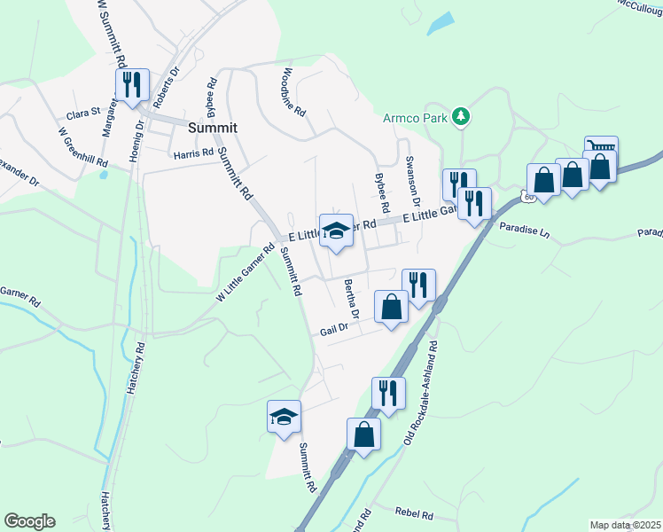 map of restaurants, bars, coffee shops, grocery stores, and more near 739 Cr-1344J in Ashland