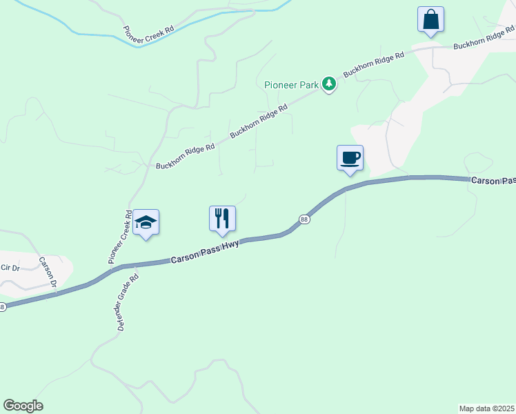 map of restaurants, bars, coffee shops, grocery stores, and more near 25017 California 88 in Pioneer