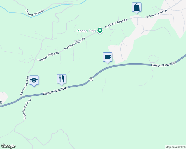 map of restaurants, bars, coffee shops, grocery stores, and more near 25181 California 88 in Pioneer