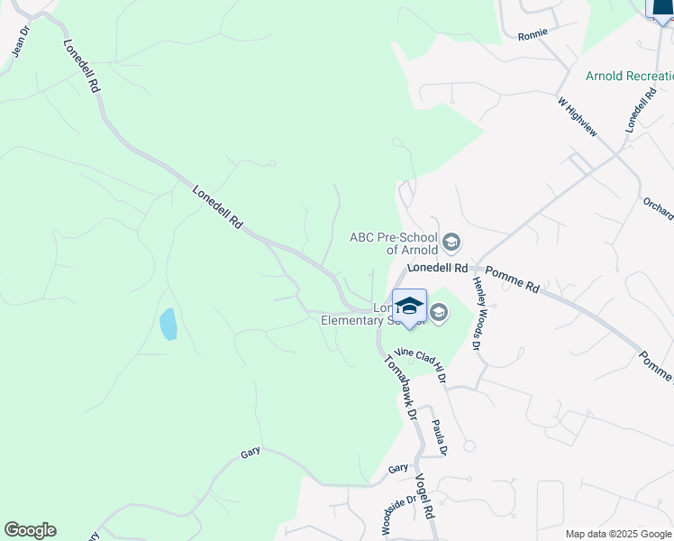 map of restaurants, bars, coffee shops, grocery stores, and more near 2121 Lightning Drive in Arnold