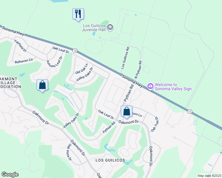 map of restaurants, bars, coffee shops, grocery stores, and more near 9252 Oak Trail Circle in Santa Rosa