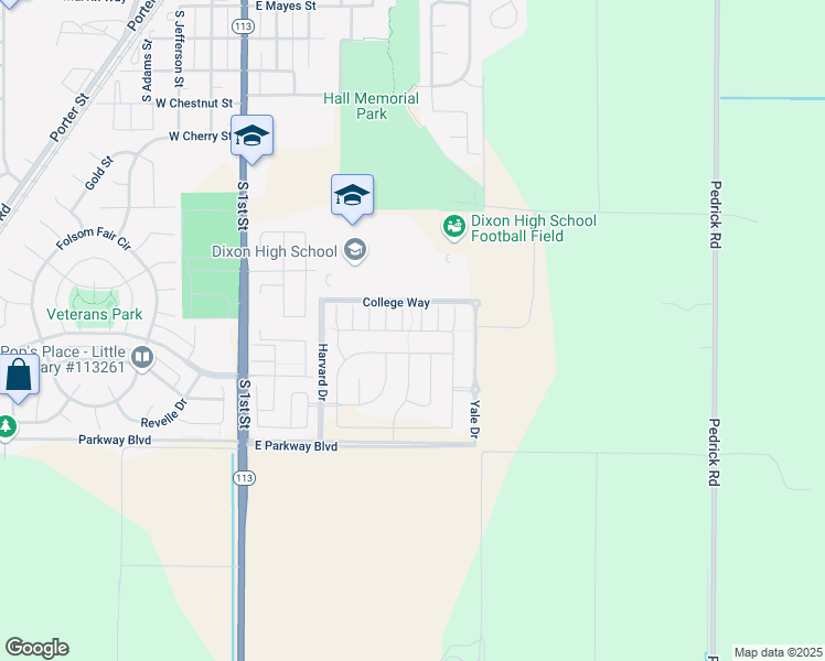 map of restaurants, bars, coffee shops, grocery stores, and more near 460 Syracuse Lane in Dixon
