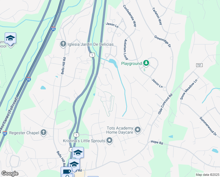 map of restaurants, bars, coffee shops, grocery stores, and more near 114 Austin Court in Stafford