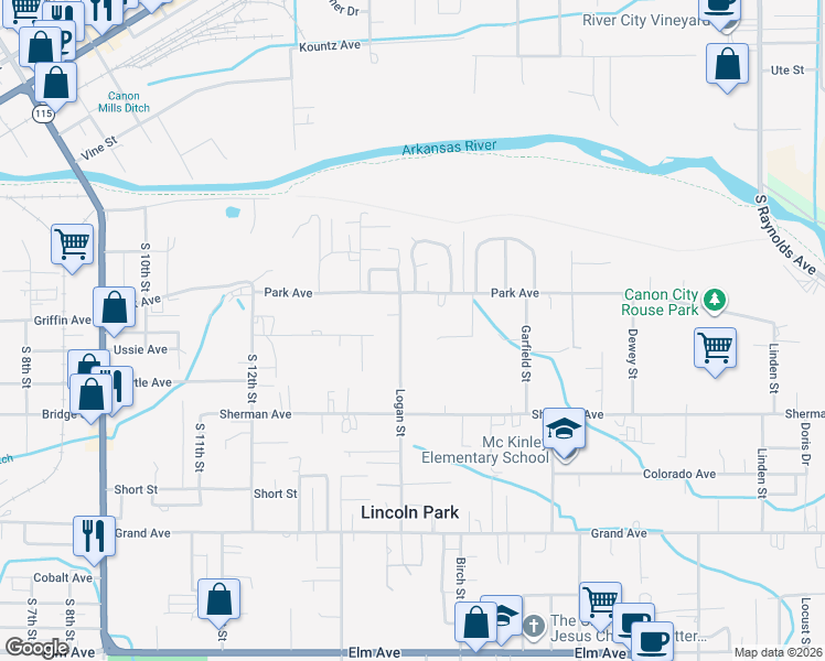 map of restaurants, bars, coffee shops, grocery stores, and more near 905 Logan Street in Cañon City