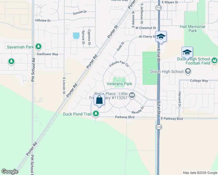 map of restaurants, bars, coffee shops, grocery stores, and more near 2245 Folsom Fair Circle in Dixon