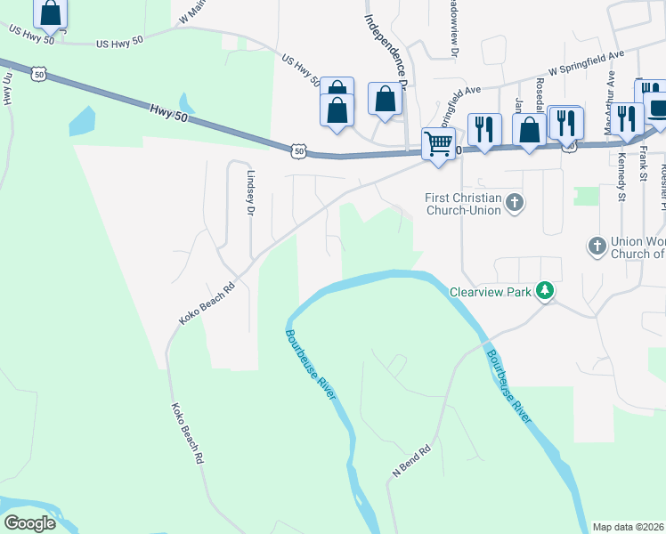 map of restaurants, bars, coffee shops, grocery stores, and more near 30 Ridge Point Meadows in Union