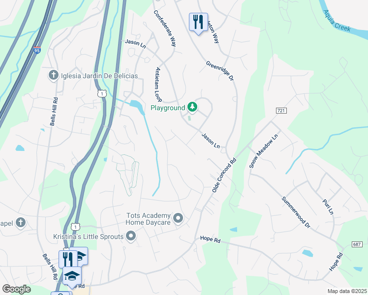 map of restaurants, bars, coffee shops, grocery stores, and more near 26 Invicta Drive in Stafford