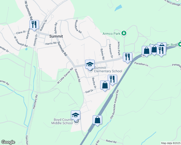 map of restaurants, bars, coffee shops, grocery stores, and more near 830 Kentucky 716 in Ashland