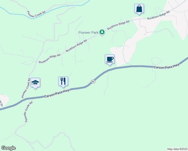 map of restaurants, bars, coffee shops, grocery stores, and more near 25181 California 88 in Pioneer