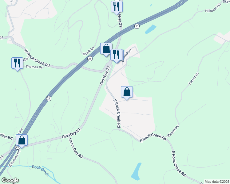 map of restaurants, bars, coffee shops, grocery stores, and more near 2235 East Rock Creek Road in Arnold