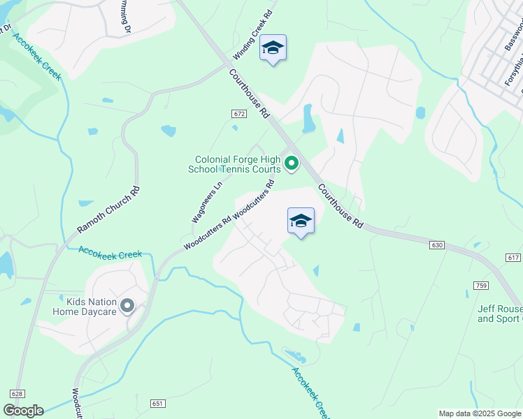 map of restaurants, bars, coffee shops, grocery stores, and more near 550 Courthouse Road in Stafford