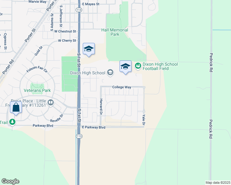 map of restaurants, bars, coffee shops, grocery stores, and more near 460 Syracuse Lane in Dixon