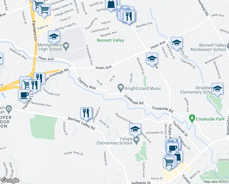 map of restaurants, bars, coffee shops, grocery stores, and more near 1955 Creekside Road in Santa Rosa