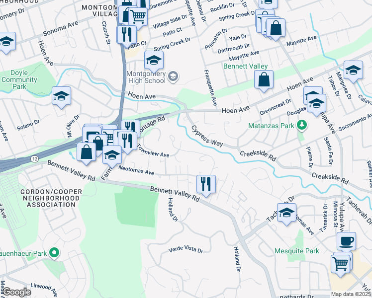 map of restaurants, bars, coffee shops, grocery stores, and more near 1508 Townview Avenue in Santa Rosa