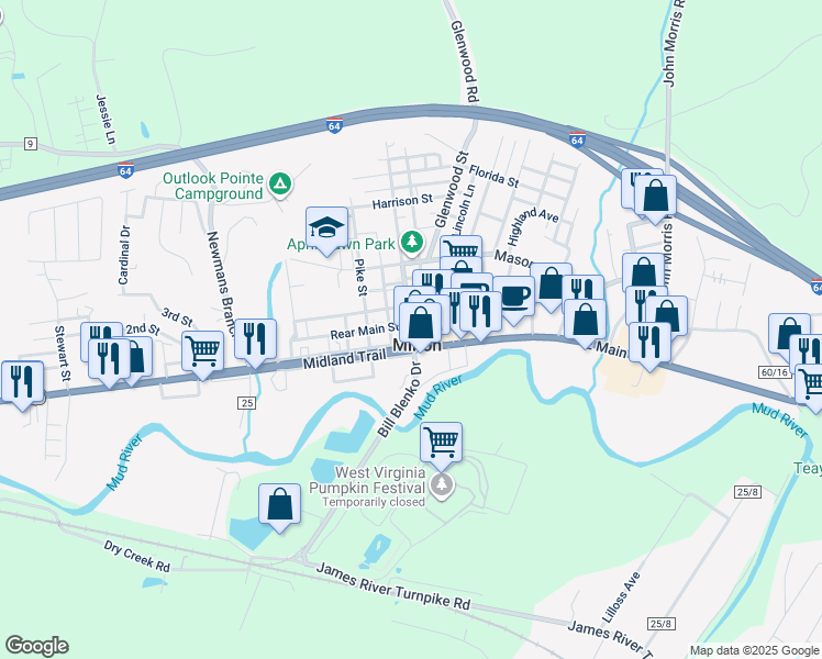 map of restaurants, bars, coffee shops, grocery stores, and more near in Milton