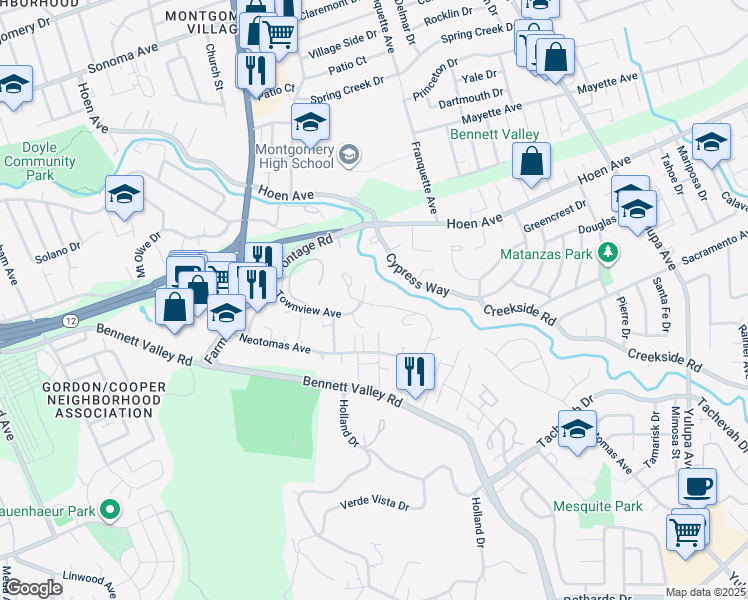 map of restaurants, bars, coffee shops, grocery stores, and more near 1508 Townview Avenue in Santa Rosa