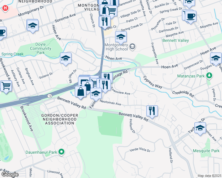 map of restaurants, bars, coffee shops, grocery stores, and more near 1440 Townview Lane in Santa Rosa