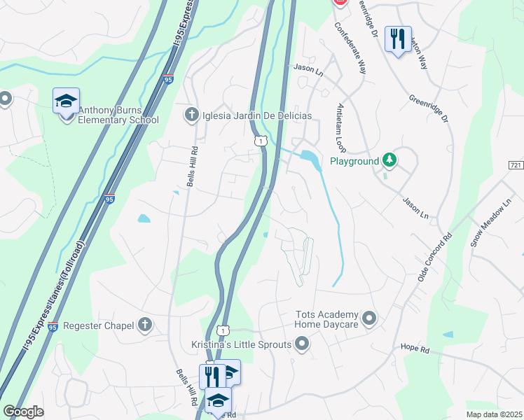 map of restaurants, bars, coffee shops, grocery stores, and more near 2334 Jefferson Davis Highway in Stafford
