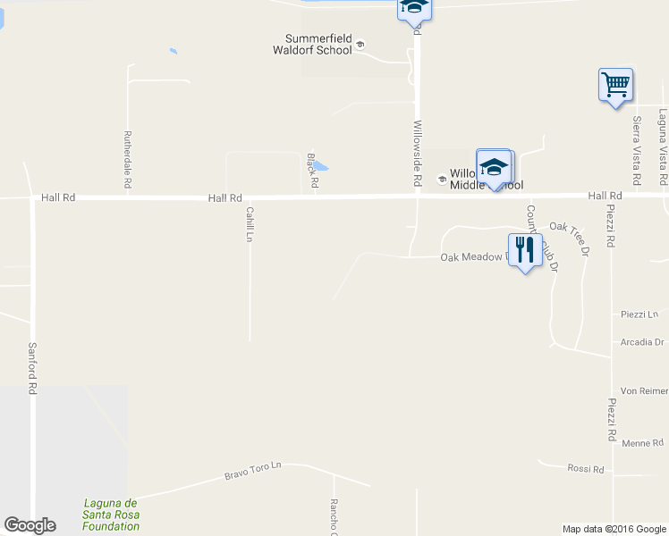 map of restaurants, bars, coffee shops, grocery stores, and more near 5530 Oak Meadow Drive in Santa Rosa