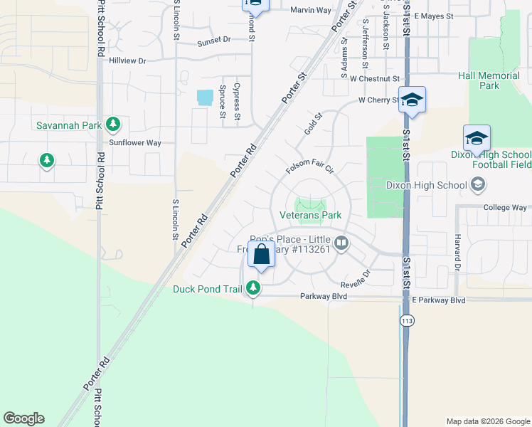 map of restaurants, bars, coffee shops, grocery stores, and more near 1430 Valley Glen Drive in Dixon