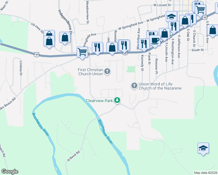 map of restaurants, bars, coffee shops, grocery stores, and more near 150 Joel Avenue in Union