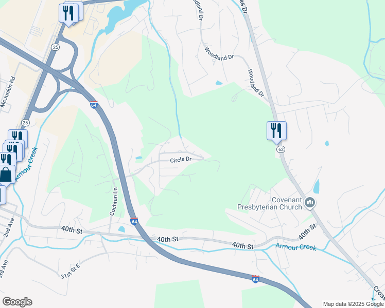 map of restaurants, bars, coffee shops, grocery stores, and more near Birch Lane in Nitro