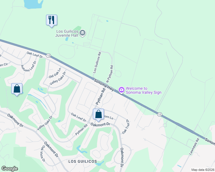 map of restaurants, bars, coffee shops, grocery stores, and more near 7565 Highway 12 in Santa Rosa