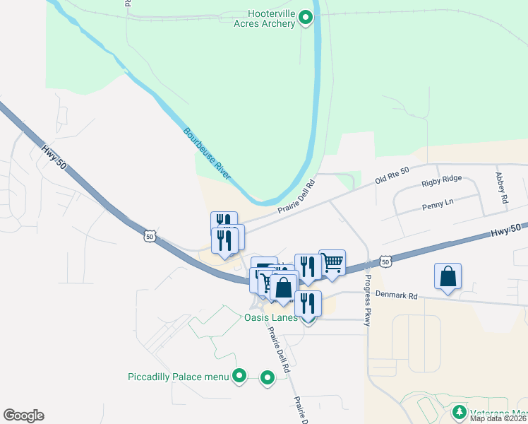 map of restaurants, bars, coffee shops, grocery stores, and more near 14 Prairie Dell Plaza in Union