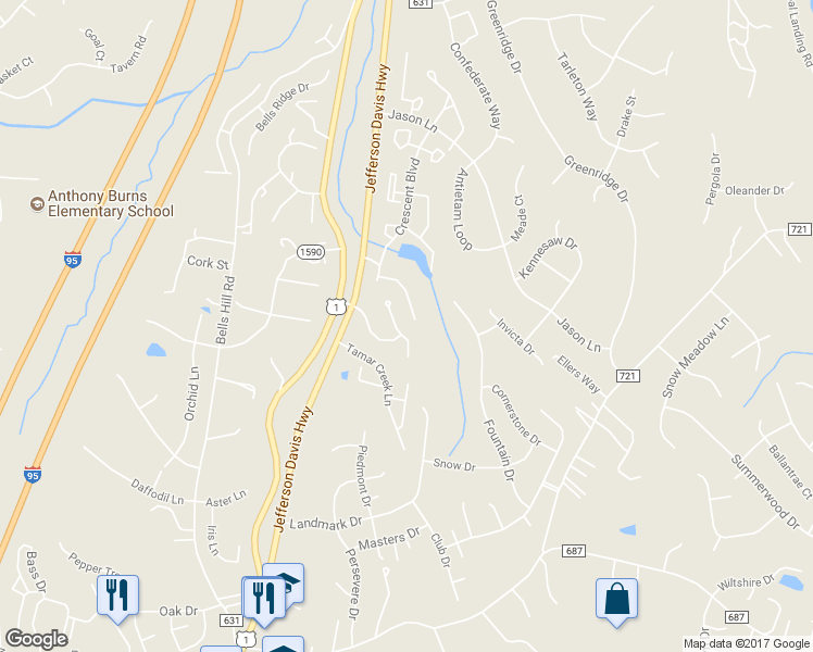 map of restaurants, bars, coffee shops, grocery stores, and more near 37 Wayside Court in Stafford