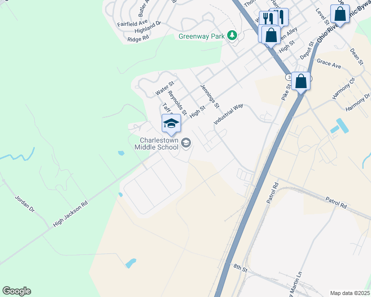 map of restaurants, bars, coffee shops, grocery stores, and more near 8804 High Jackson Road in Charlestown