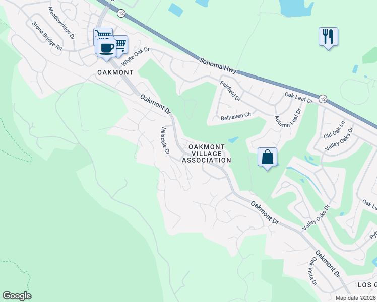 map of restaurants, bars, coffee shops, grocery stores, and more near 14 Glengreen Street in Santa Rosa