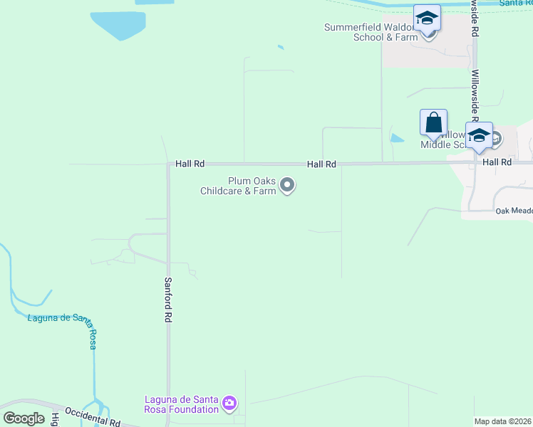 map of restaurants, bars, coffee shops, grocery stores, and more near 5726 Hall Road in Santa Rosa