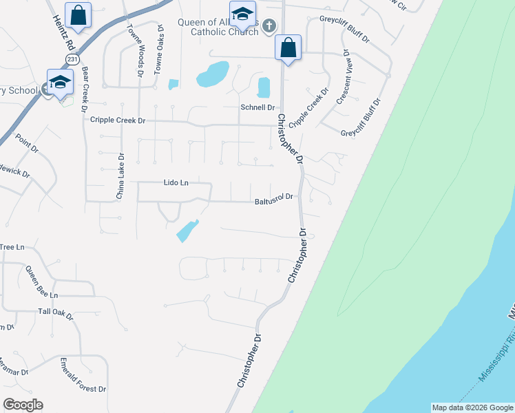 map of restaurants, bars, coffee shops, grocery stores, and more near 2546 Baltusrol Drive in St. Louis
