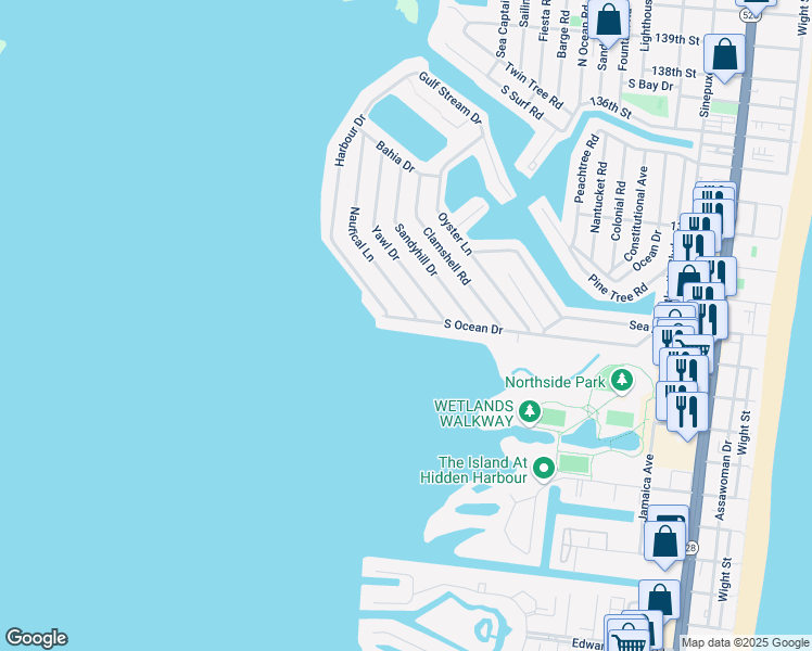 map of restaurants, bars, coffee shops, grocery stores, and more near 114 Nautical Lane in Ocean City