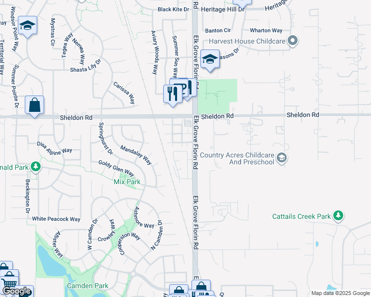 map of restaurants, bars, coffee shops, grocery stores, and more near 8893 Adur Road in Elk Grove