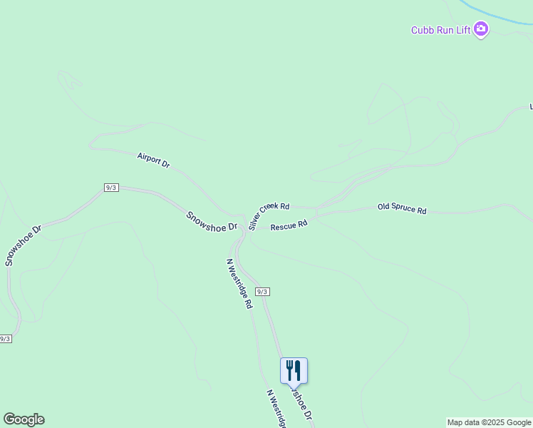 map of restaurants, bars, coffee shops, grocery stores, and more near 52 Silver Creek Road in Snowshoe