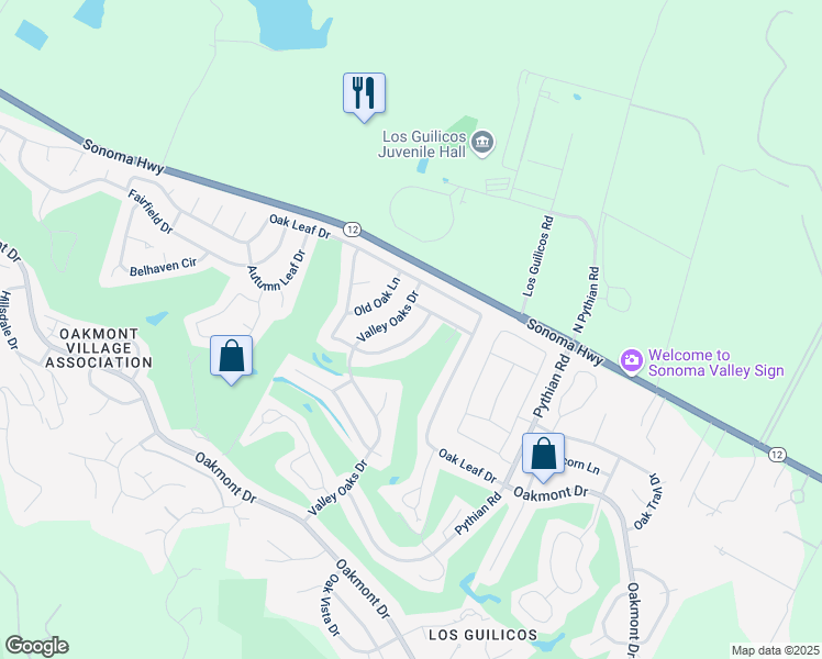 map of restaurants, bars, coffee shops, grocery stores, and more near 254 Oak Shadow Dr in Santa Rosa