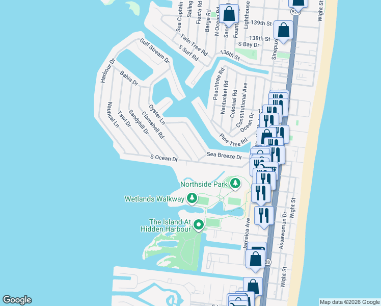 map of restaurants, bars, coffee shops, grocery stores, and more near 158 Sunshine Lane in Ocean City