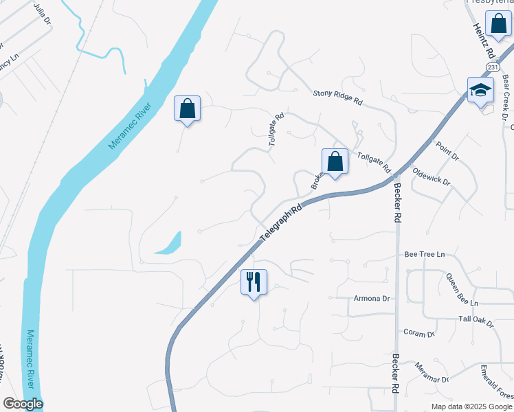 map of restaurants, bars, coffee shops, grocery stores, and more near 3025 Olde Post Road in St. Louis