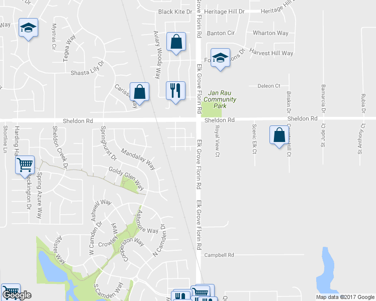 map of restaurants, bars, coffee shops, grocery stores, and more near 8893 Adur Road in Elk Grove