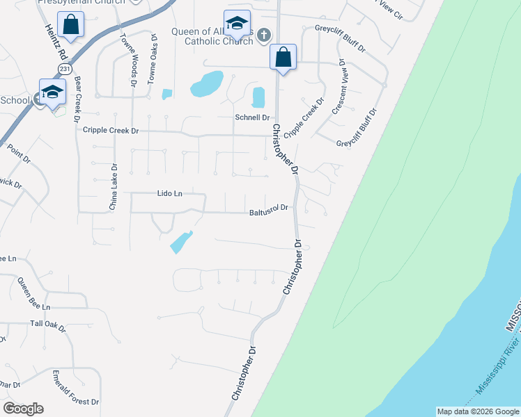 map of restaurants, bars, coffee shops, grocery stores, and more near 6827 Sarazen Court in St. Louis
