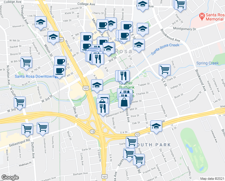map of restaurants, bars, coffee shops, grocery stores, and more near 508 Sonoma Avenue in Santa Rosa