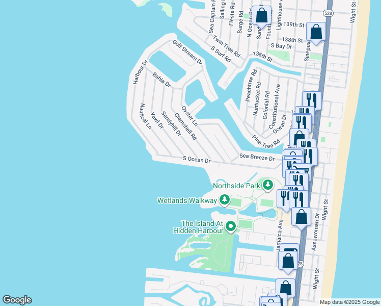 map of restaurants, bars, coffee shops, grocery stores, and more near 111 Sandyhill Drive in Ocean City