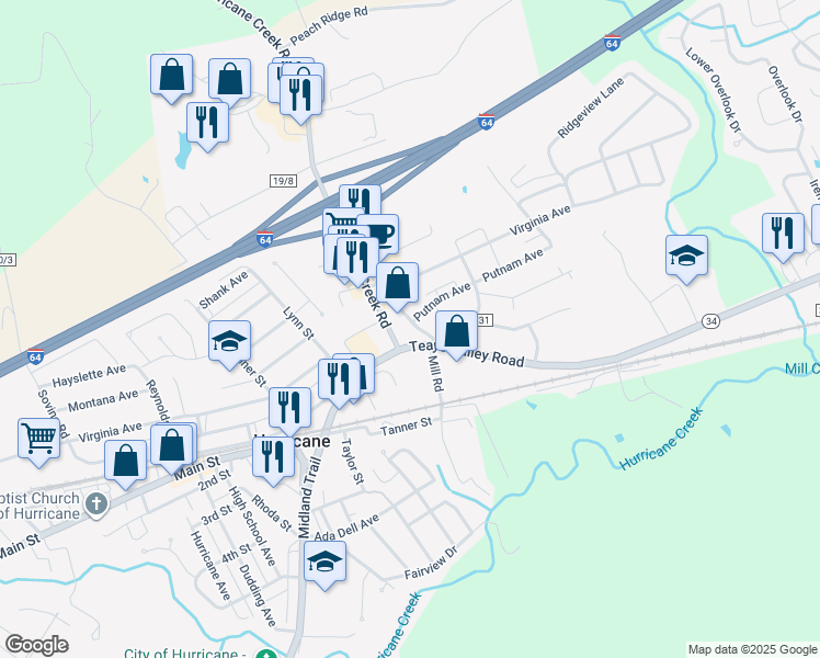 map of restaurants, bars, coffee shops, grocery stores, and more near 67 Sleepy Creek Road in Hurricane